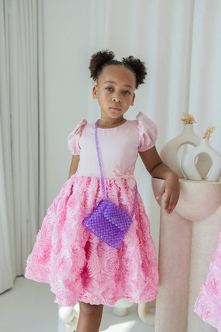 Light pink satin rose dress