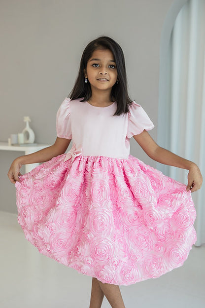 Light pink satin rose dress