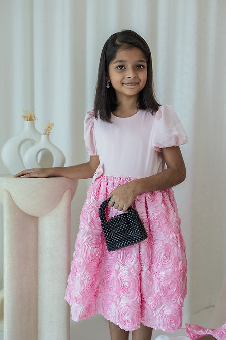 Light pink satin rose dress