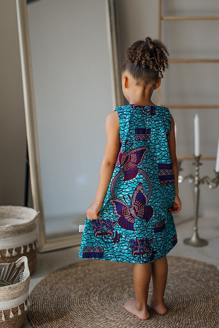 Turquoise Blue Butterfly A-Line Dress