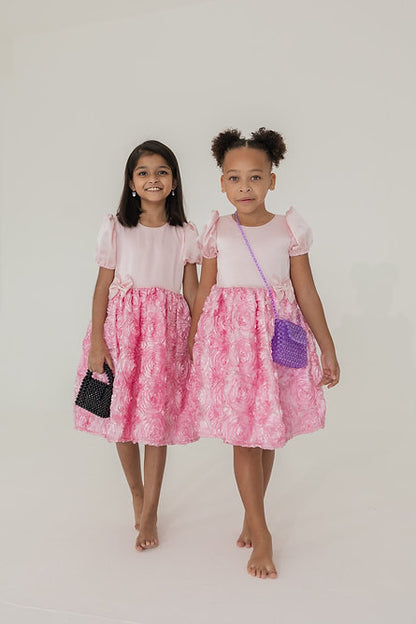 Light pink satin rose dress