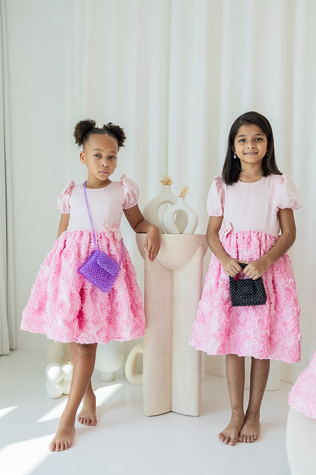 Light pink satin rose dress